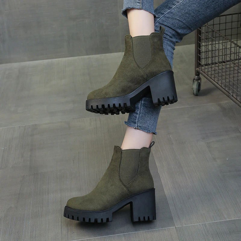 2025 Winter Chunky Heels  Women Fashion Stretch Fabric Ankle Boots Shoes Classical Femeal Woman Boats Size 35-41