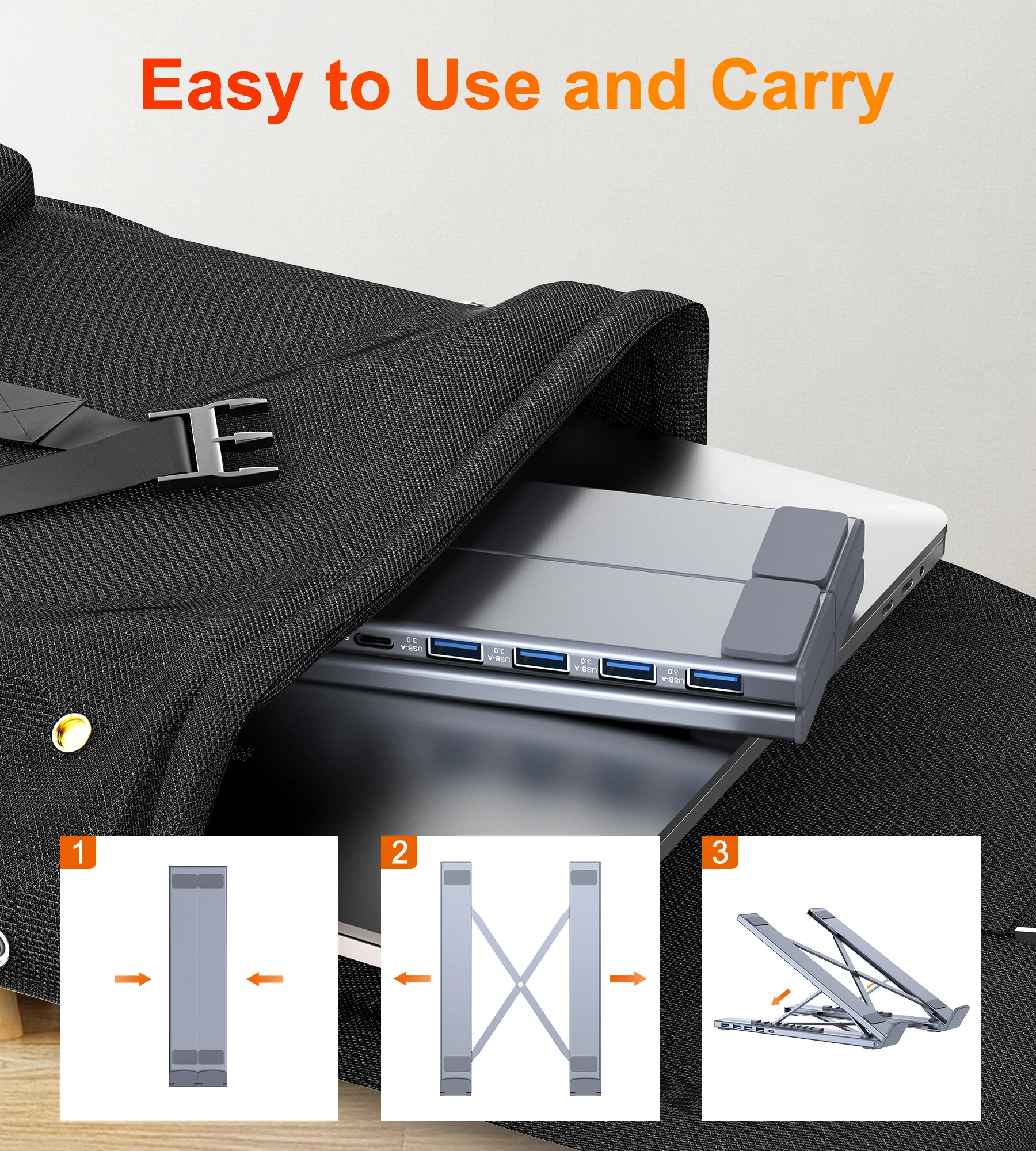 USB C-USB 허브 휴대용 노트북 스탠드 알루미늄 4포트 USB3.0 멀티포트 어댑터 맥북용 조절 가능한 노트북 도킹 스테이션