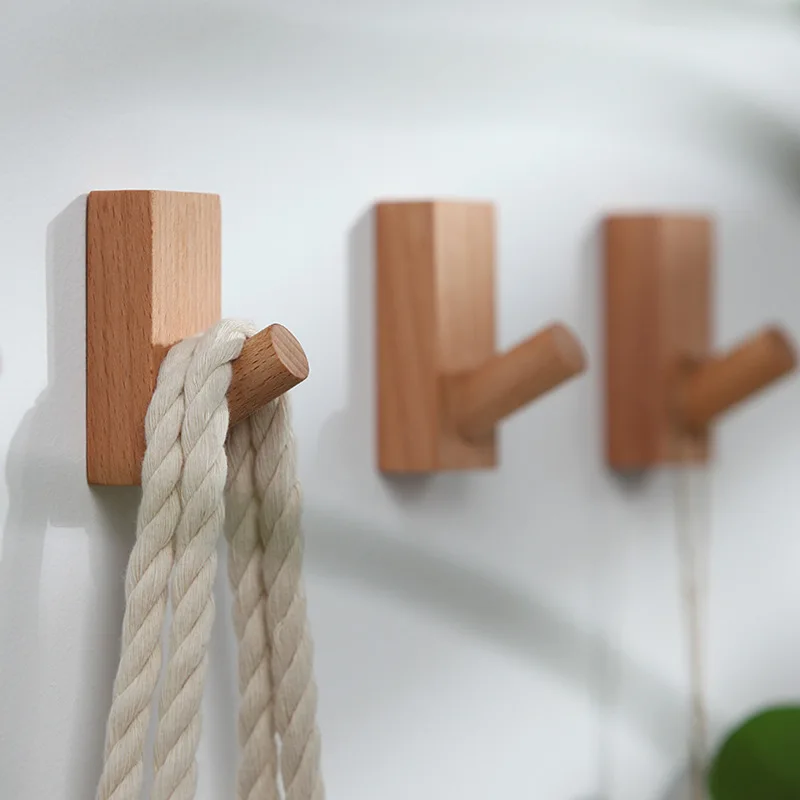 

3/4PCS Nordic Solid Wood Hook Kitchen Home Porch Clothes Hook Wooden Key Wall Door Clothes Hook