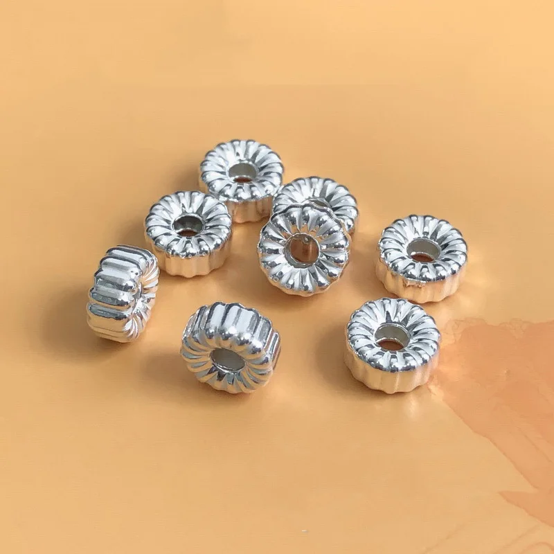 925 Sterling Silver Corrugated Roundel Beads Silver Beads for Jewelry Making Handmde DIY Accessories Jewelry Findings Beads