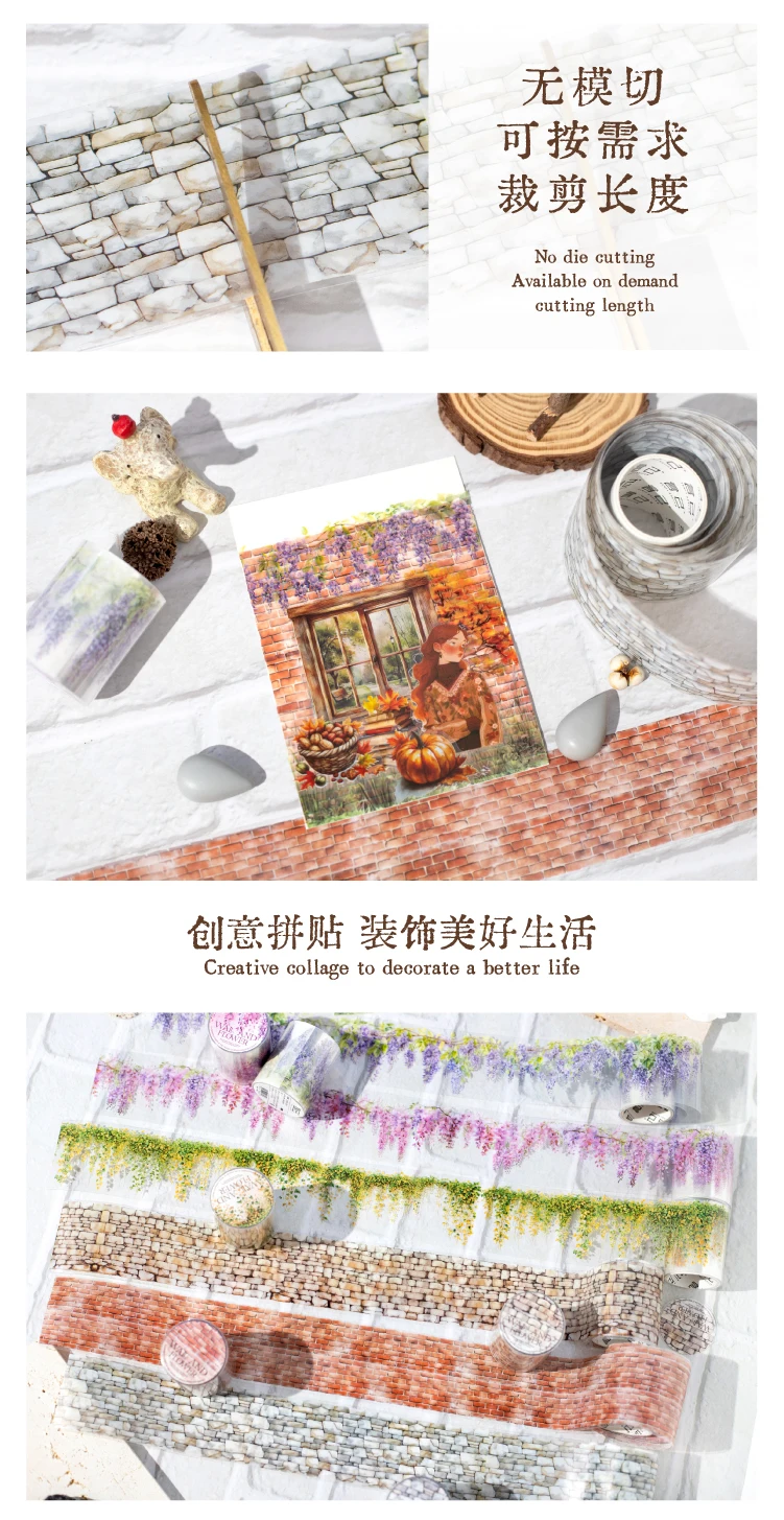50mm * 2m PET Tapes Rebe Blume Wand DIY Scrapbooking Dekor Fotoalbum Collage Junk Journal Materialien Ästhetik Aufkleber – Detail 6
