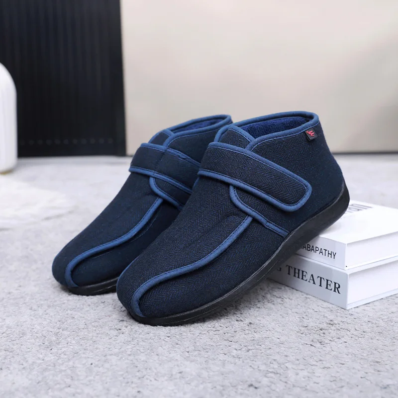 

Health Winter Padded Thickened Warm Cotton Shoes Hook&Loop upper Opened Anti-leakage Wind Wider Fat Diabetes Adjustable Boots