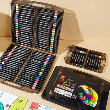 Set di Pennarelli Acrilici da 12-80 Colori per Disegno e Schizzi, Marcatori a Punta Oleosa per Graffiti, Manga, Scuola, Legno e Plastica