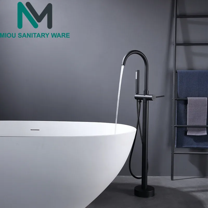 Matte Black Free Standing Bathtub Faucet Floor Mounted Bath Tub Filler