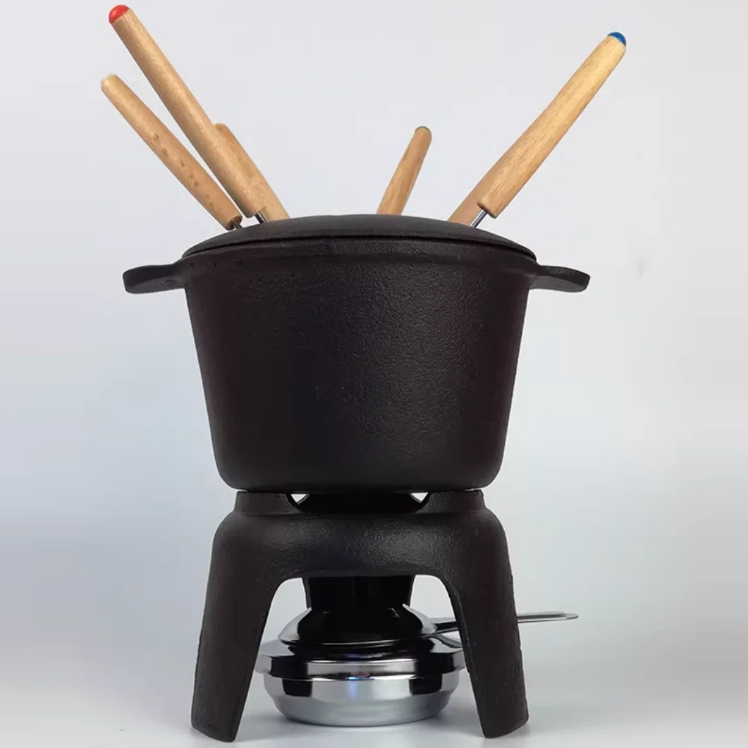 Spirit stove hot pot Swiss Cheese Chocolate Fondue cast iron Enamel pot