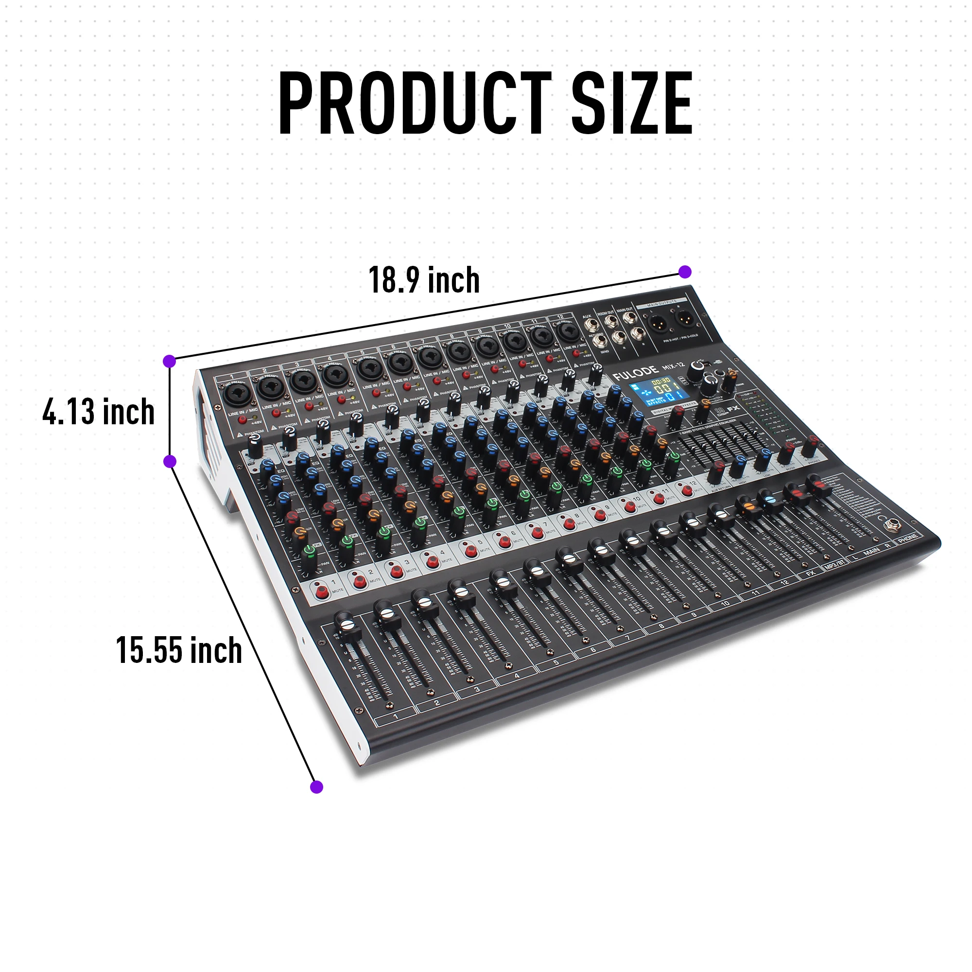 12채널 전문가용 오디오 믹싱 사운드 보드 콘솔, 99비트 DSP USB MP3 기능 탑재, PC 녹음용 XLR 마이크 잭