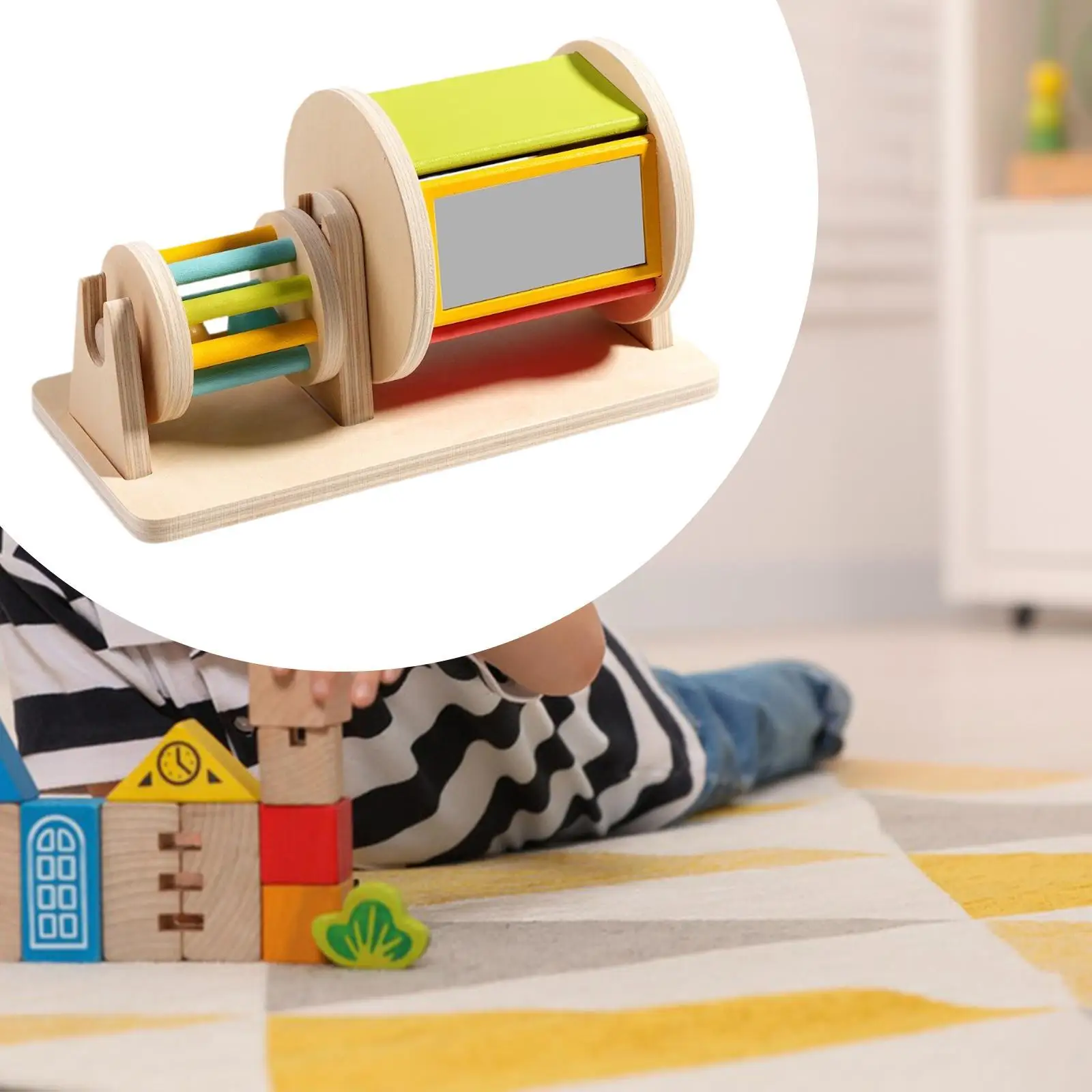 Rotating Drum Baby Toy with Mirror Sensory Development Toy Educational Toy for 1-3 Year Old Baby Children Boys Girls Infant
