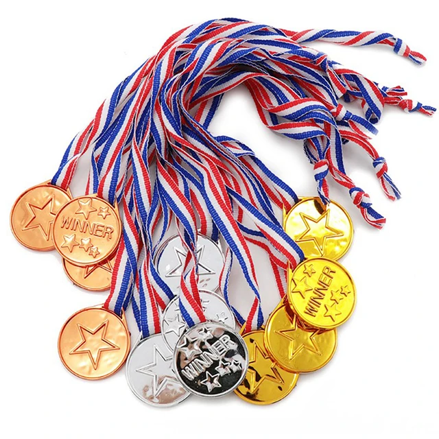 Medallas de plástico doradas para niños, bolsa de fiesta, premios