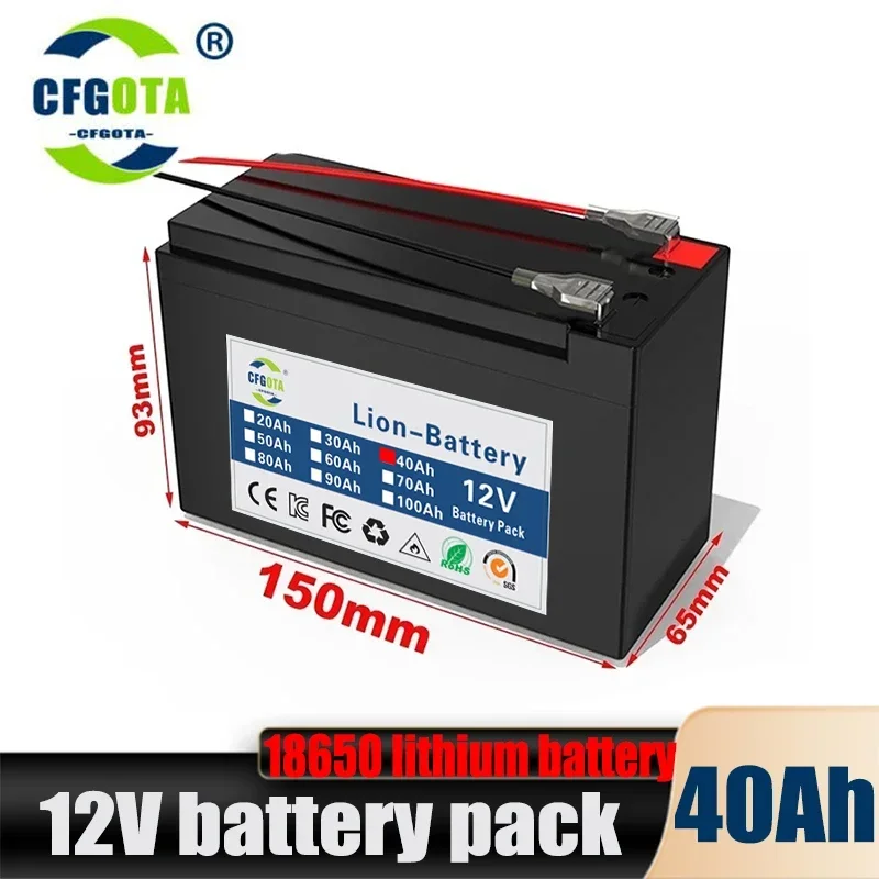 Nuovo pacco batterie al litio da 12V 40Ah, batterie al litio ferro fosfato con BMS integrato per imbarcazioni solari + caricabatterie da 12.6V