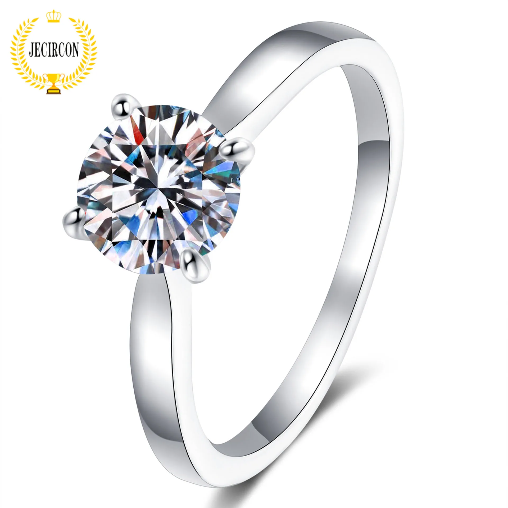 JECIRCON S925 Sterling Silver Ring for Women Moissanite Ring Popular Online Model Plated PT950 Classic 4-claw Jewelry Wholesale