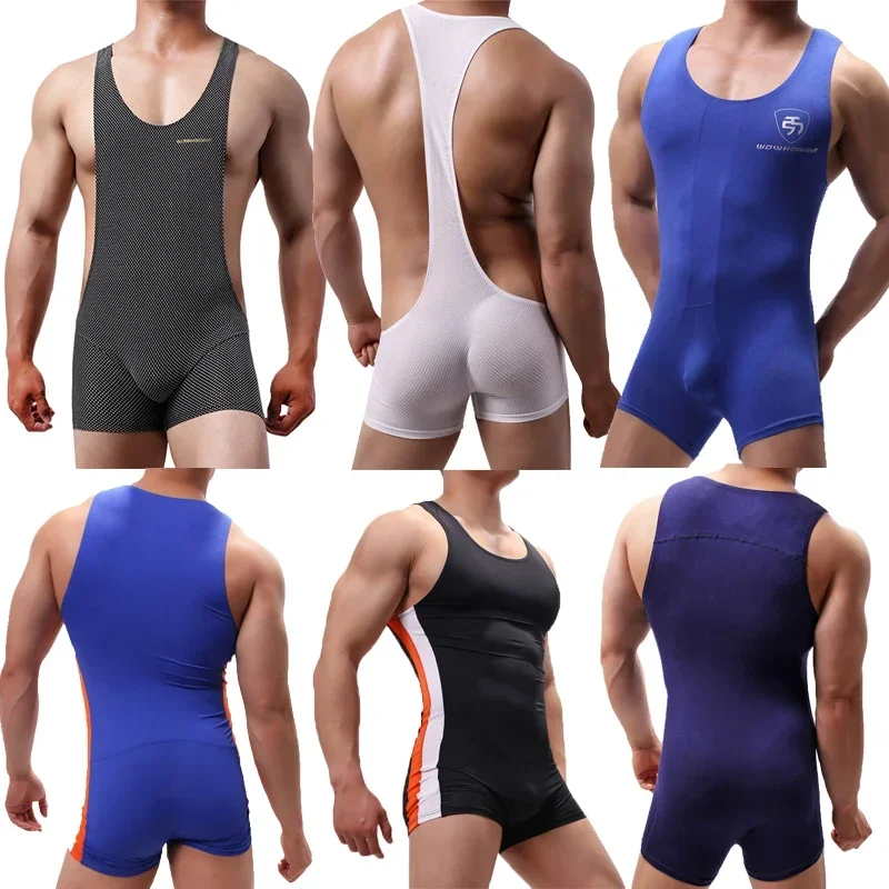 Men Undershirts Leotard Singlets Bodysuits Shorts Sports Gym Fitness Underwear Wrestle Singlet Jumpsuits Sleepwear One Piece
