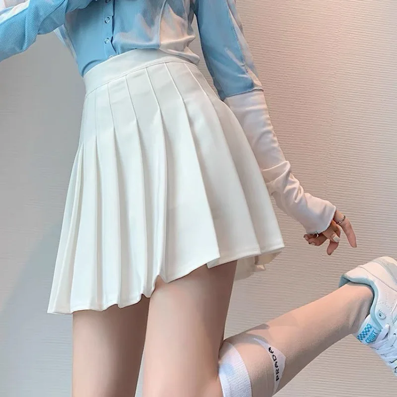 Women Slim Solid Color Pleated Short Skirt female mini skirts College Style High waisted A line