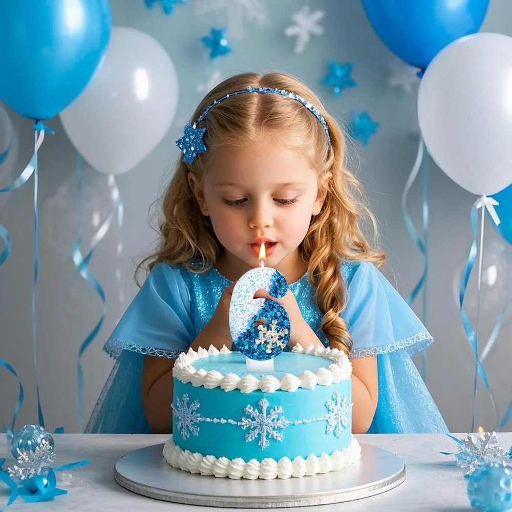 Snowflake-Themed  Birthday Candles Sparkling Cake Topper Decorations for Kids Party Supplies Festive Celebration Accessories