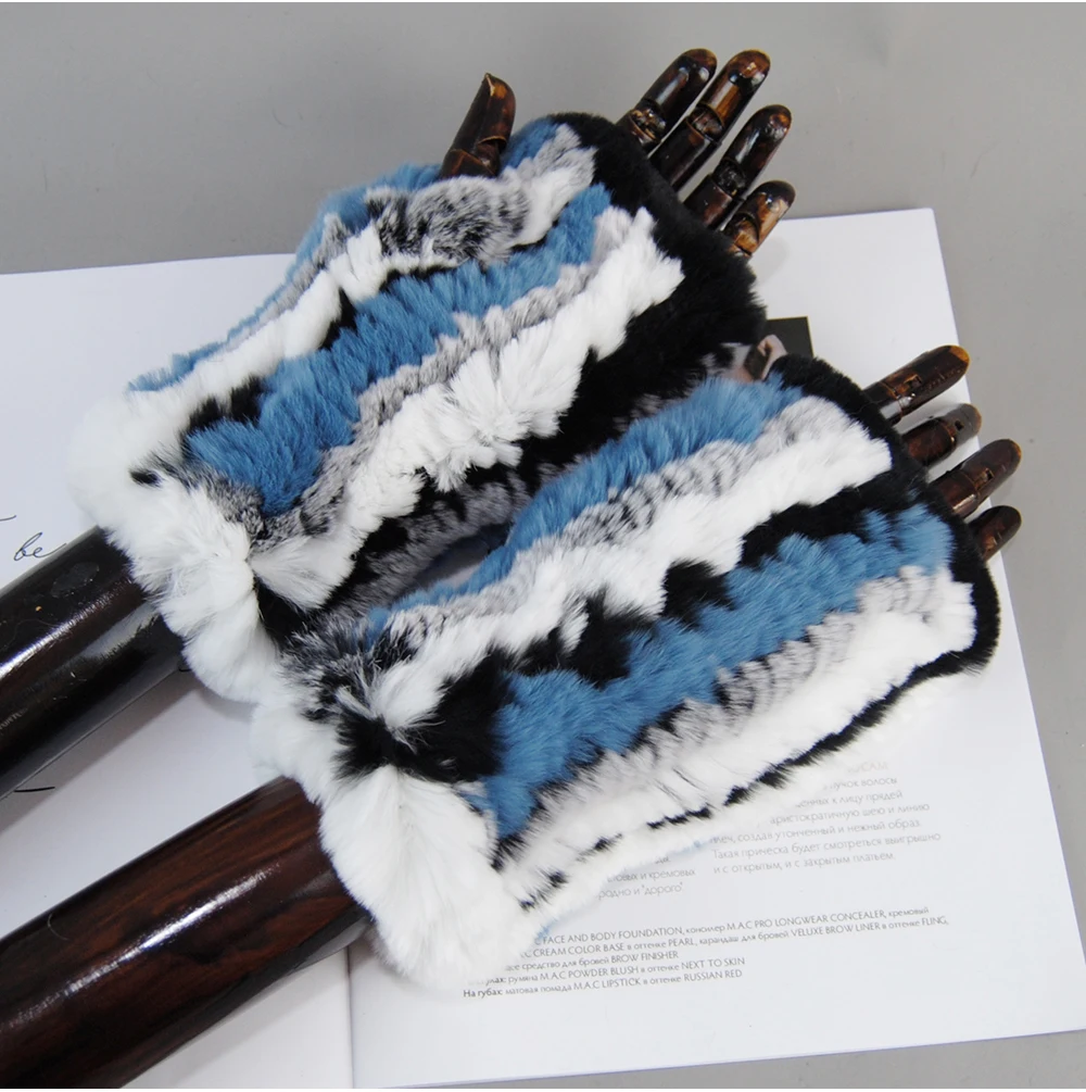 Hot Sale Winter Women Natural Real Rex Rabbit Fur Gloves Good Elastic Knitted Rabbit Fur Mittens Lady Real Rex Rabbit Fur Gloves