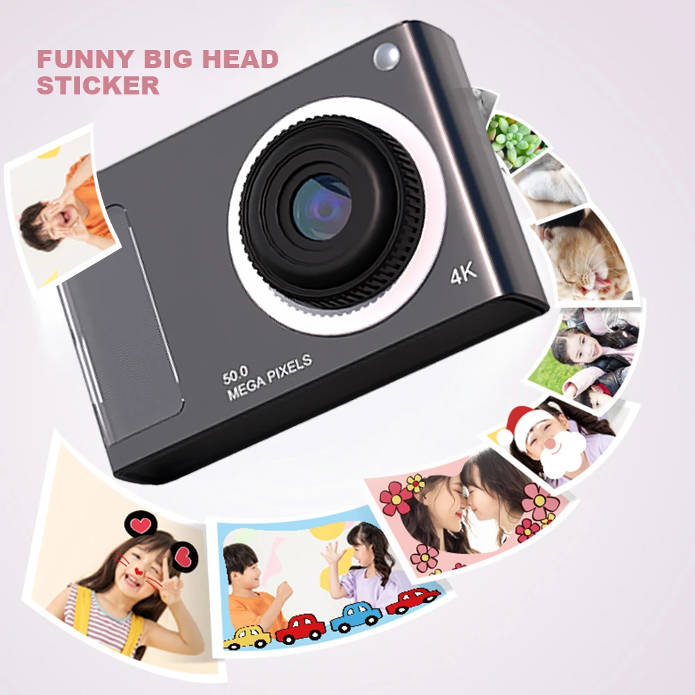 컴팩트 소형 카메라 HD 1080P 48MP 4X 줌 디지털 포인트 및 촬영 카메라, 듀얼 렌즈 브이로그 카메라, 흔들림 방지 지지대, 32GB 카드