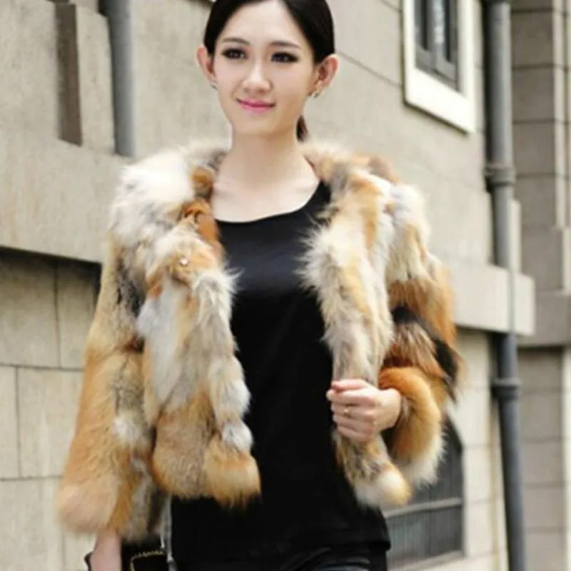 Winter Fur Coat for Women Short 100% Genuine Fox Fur Jacket Warm Coat Female Outdoor Casual REAL FUR Coat Tops