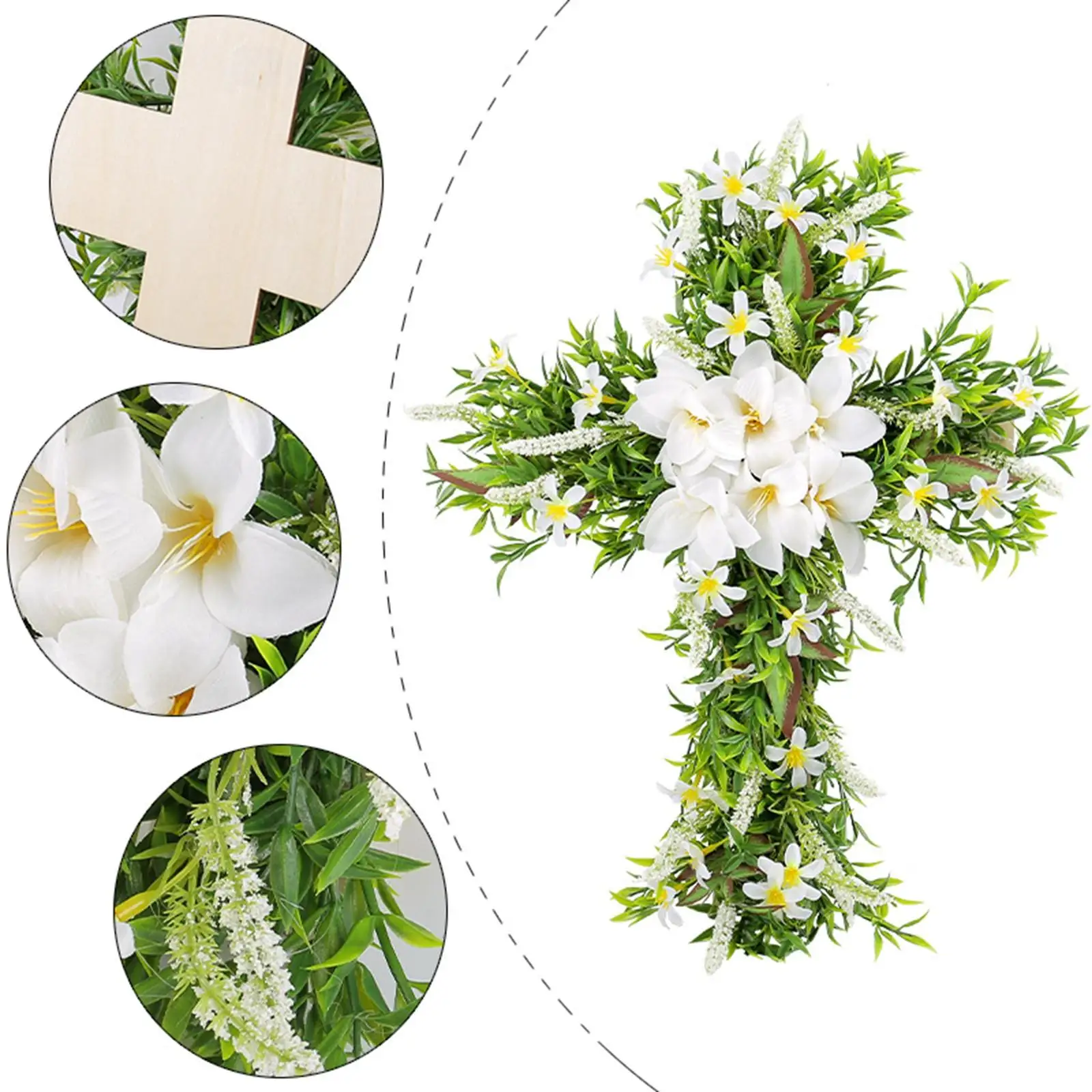 Easter Cross Lily Wreath Hanging Decoration Artificial Flower Spring Wreath for Farmhouse Home Decor Versatile Accessory