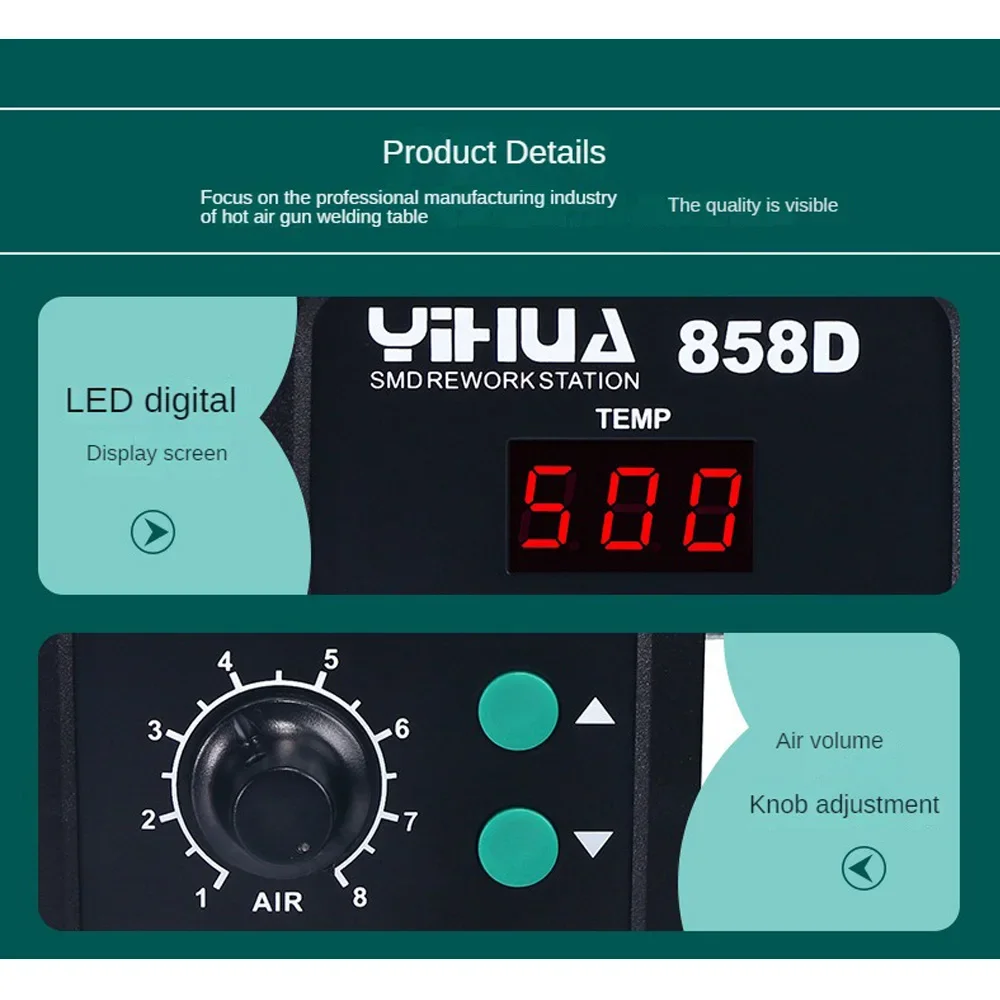 YIHUA 858D 700W 110/220V Hot Air Gun Soldering Station Rework Station Heat Gun SMT Solder Soldering Iron Welding Repair Tools 6