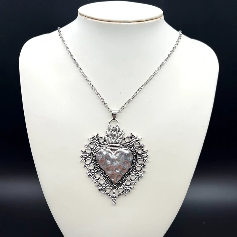 Cuori Di Fiammatura Sacra, Corazon Di Fiammatura Sacra, Cuori Di Ex-Votos, Collana Di Milagros Messicani, Collana Di Cuori Che Bruciano, Gioielli Goti