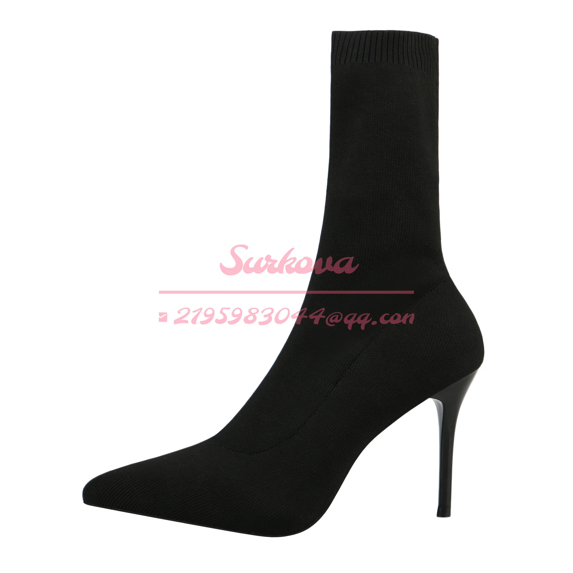 Europe America Autumn Winter Socks Knitted Elastic Cloth Women's Boots Thin Heel Women's High Heel Single Shoes Pointed Boots