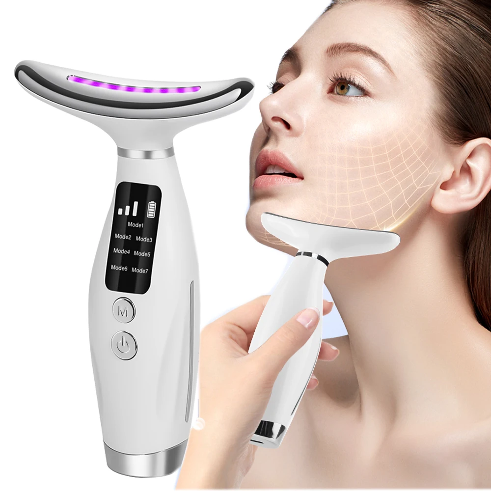 Neck Face Beauty Device 7 Modes Neck Facial Lifting Massager Double Chin Remover Wrinkle Removal LED Light Skin Lift Tightening neck face massager,face lifting roller,electrotherapy skin care tool