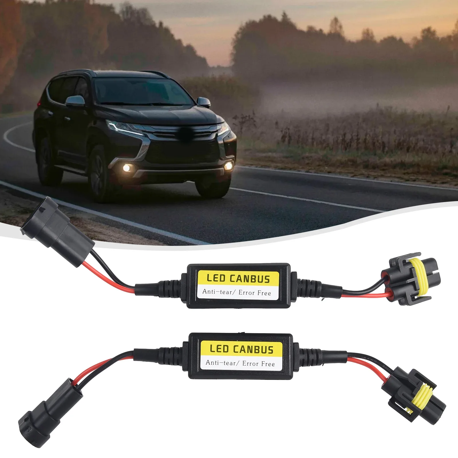 2X LED H11 Headlight Canbus Error Free Anti Flicker Resistor Canceller Decoder Resistance Eliminator Decoder car led headlight decoder double lamp spotlight bar spot driving lights fault eliminator anti interference anti flashing