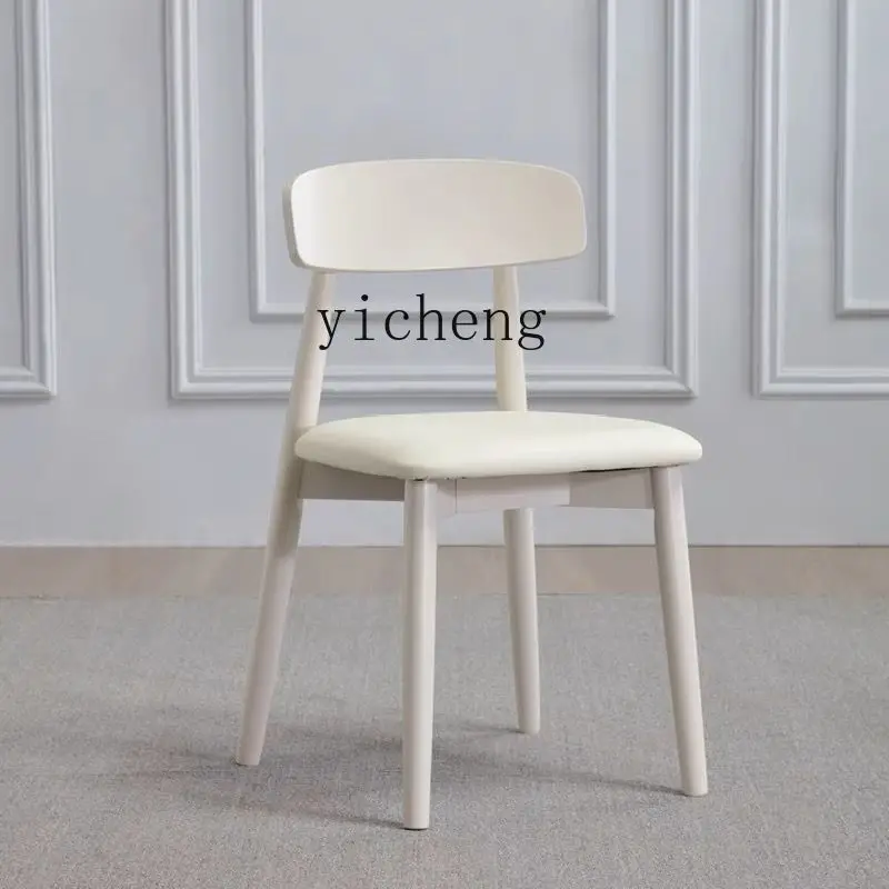 

Zf Solid Wood Cream Style Dining Chair with Backrest Household Soft Bag Light Luxury Small Apartment Leisure Chair