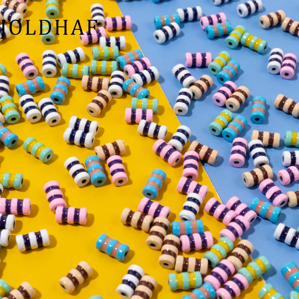 30pcs 3x6mm Tube Enamel Beads Painted Grease Colorful Beads For Bracelets Making Rainbow Jewelry