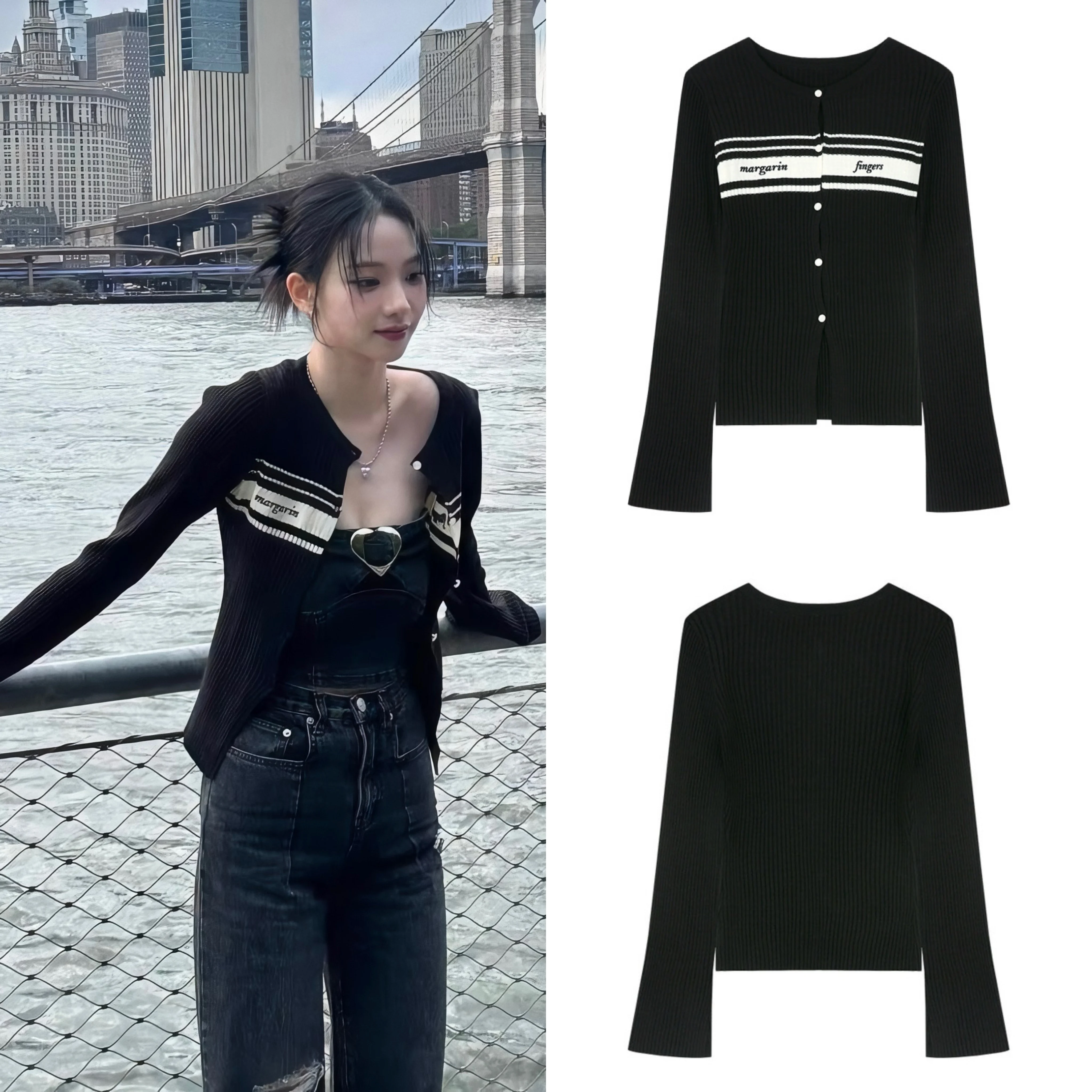 Cardigans Women 2023 Autumn Single Breasted O-neck Knitted Sweater Letter Embroidery Color blocking design Sexy tight knit Tops