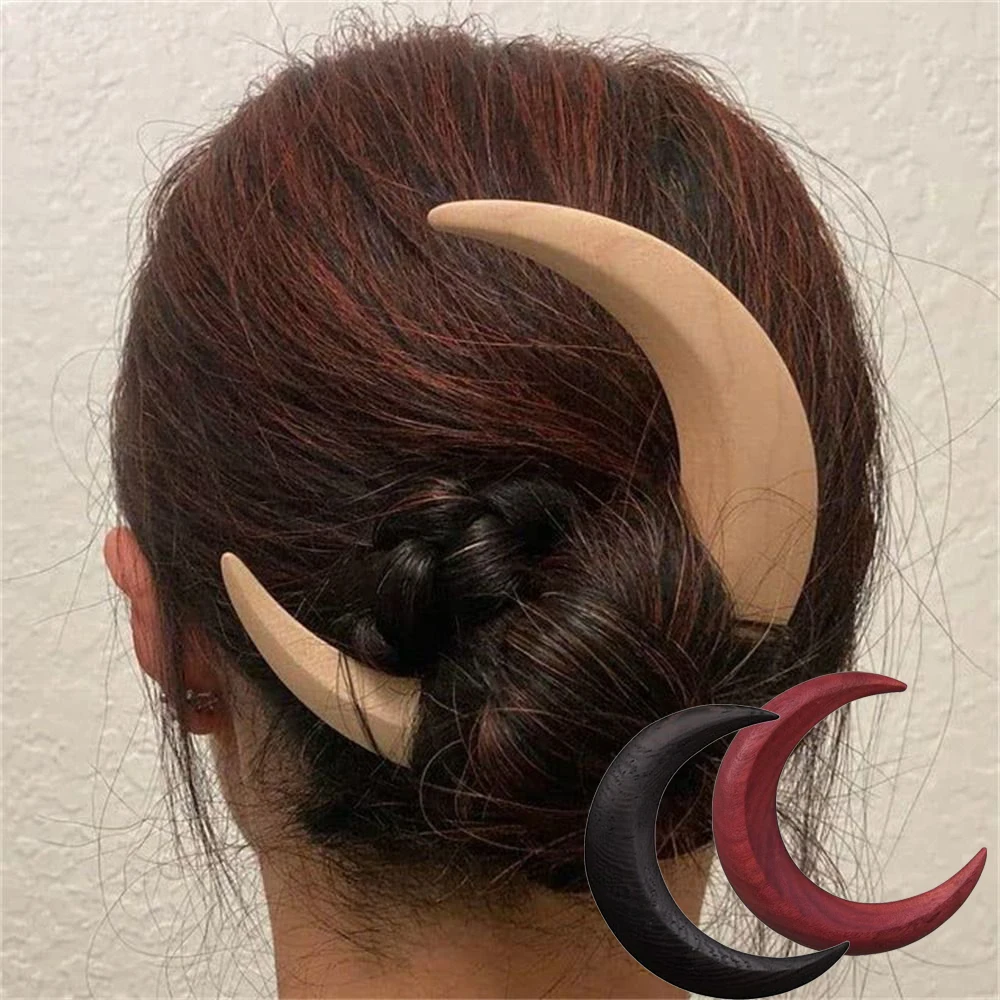 Mond Haar Gabel Ramadan Hand Geschnitzte Holz Haar Sticks für Frauen Lange Haar Kamm Haar Styling Werkzeuge Haar Zubehör