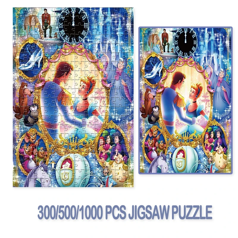 Disney Princess 300/500/1000 Piece Jigsaw Puzzle Cinderella Animation Characters Wooden Puzzle Educational Toys For Adults Kids