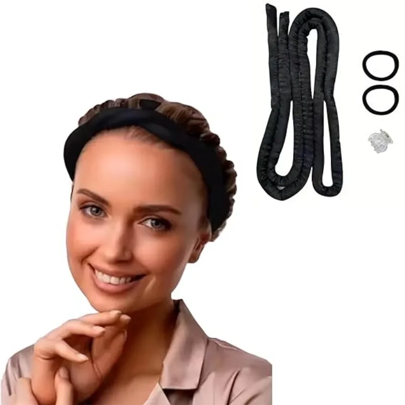 0.8M/0.85M/1M Heatless Curling Rod Headband Set No Heat Rollers Soft Hair Curlers Lazy Silk Curls Sleeping Headband Ties Styling