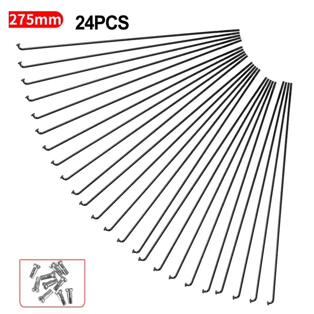 Bicycle Spokes Bike Spokes Nipples 24 Pcs Bicycle Steel Spokes 288MM 289mm 275MM 260MM 255MM Length With Nipples Straight Head Bike Replacement Accessories Parts
