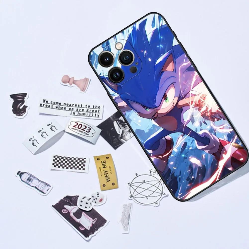 thumbnail image 1 of Funda de teléfono con dibujos animados de anime S-Sonics Hedgehog para iPhone 15, 13 Pro Max, 14 Mini, 12, 11, Xr, X, Xs, 6s, 6, 8, 7 Plus, carcasa trasera de silicona, 1 of 5
