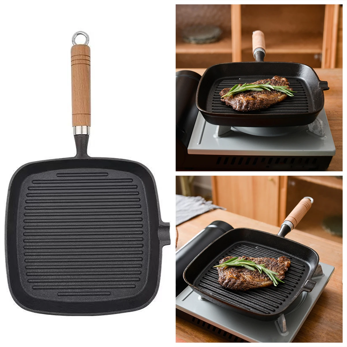 مقلاة مصنوعة من الحديد الزهر ، غير مطلية ، غير لاصقة ، وعاء طهي ، أواني طهي منزلية ، ستيك ، تخييم ، 24 form