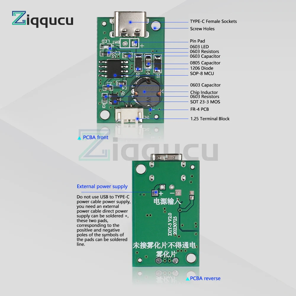USB Ultrasonic Spray Humidifier Atomizer Drive Module with Type-C Interface