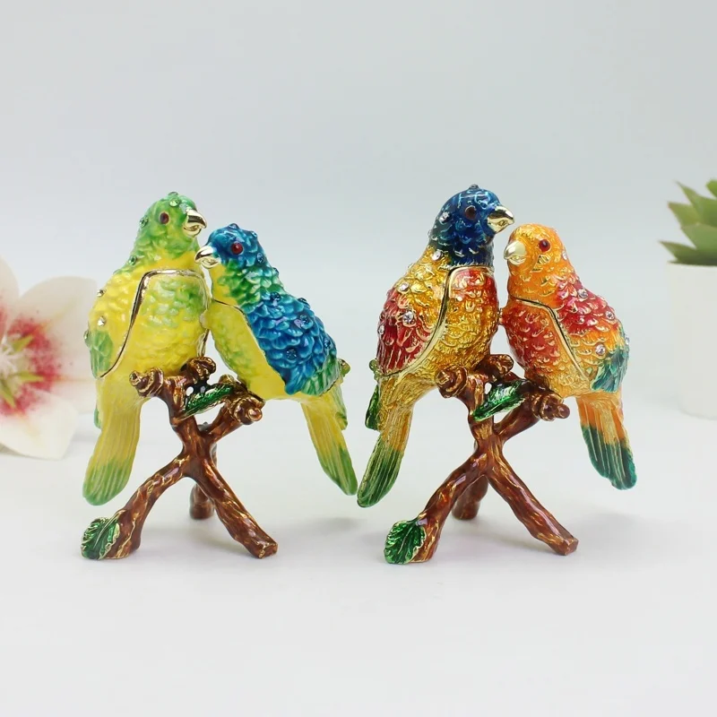 SHINNYGIFTS Enamel Trinket Box New Desk Decorative Love Birds Wedding Gifts to Friends
