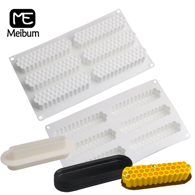 Meibum Honeycomb Shape Long Mousse Mould Silicone Cake Mold Baking Tools Plastic Cutting Dies and Pastry Trays Dessert Bakeware