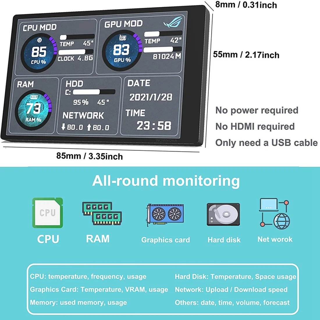 3.5 ġ IPS TYPE-C ̴ ITX PC ̽ , DIY ǻ  ȭ, CPU GPU RAM HDD ͸,  ̺ AIDA64,A