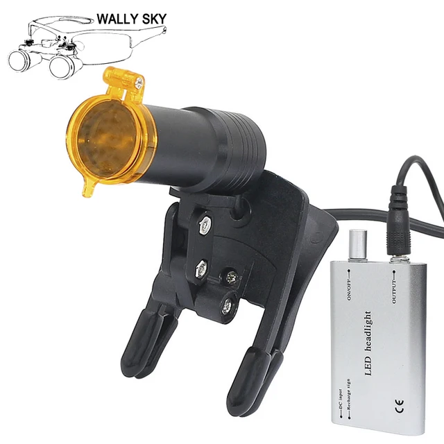 5W LED Dental Headlight Medical Head Lamp for Dentist Loupe and Eyeglasses with Yellow Filter Glasses Clip Rechargeable Battery