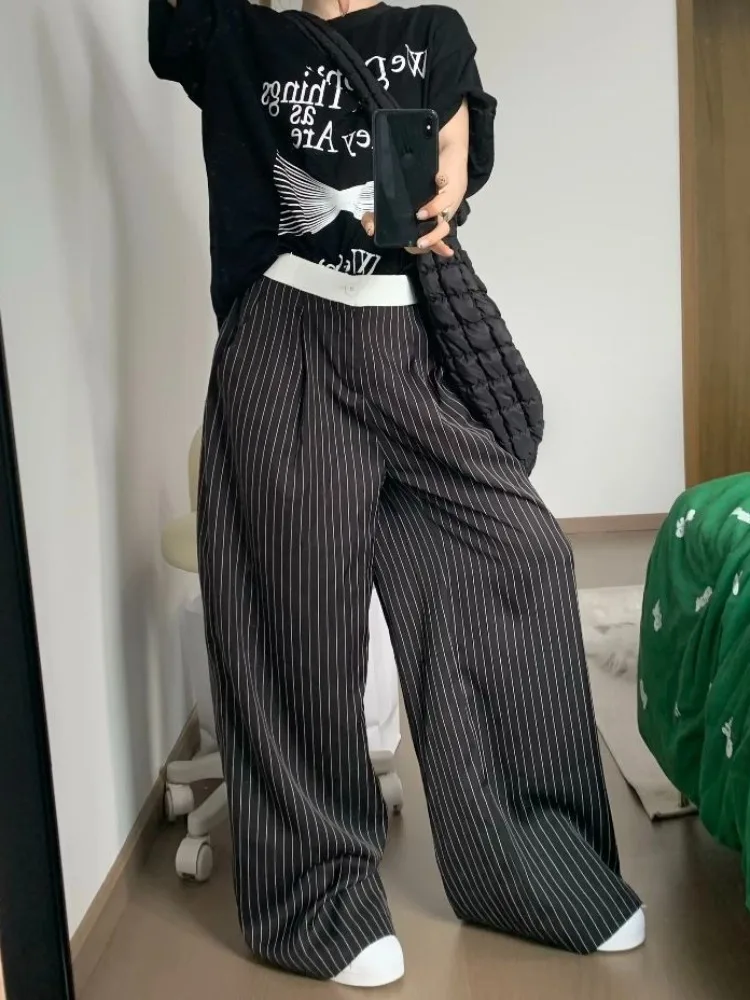 パンツ glay pin stripe baggy slacks Pinstripe Wide Leg Baggy Trousers