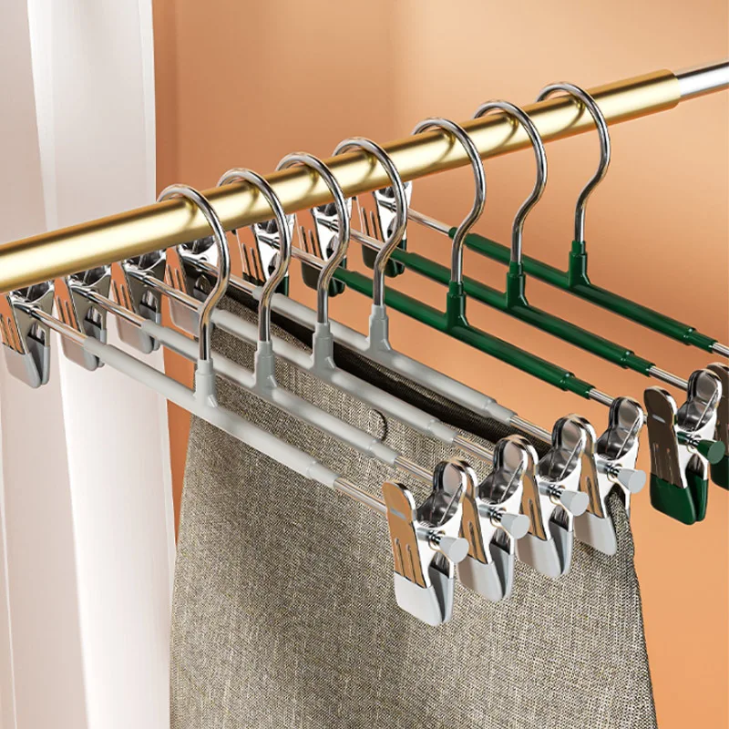 

10PCS Multifunctional Trouser Rack with Clips Retractable Non-slip Pant Rack Bedroom Closet Organizer Wardrobe Storage Hanger