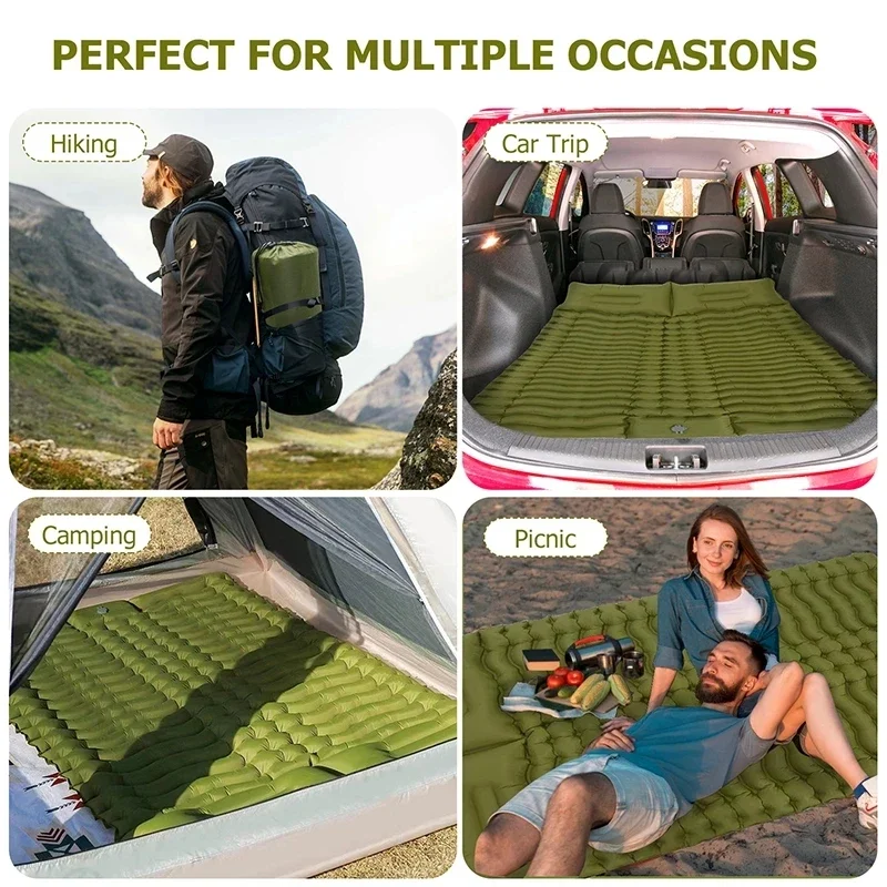 Camping Inflatable Mattress Built in Foot Pump & Pillow Portable Sleeping Pad Outdoor Ultralight Air Mat Hiking Travel