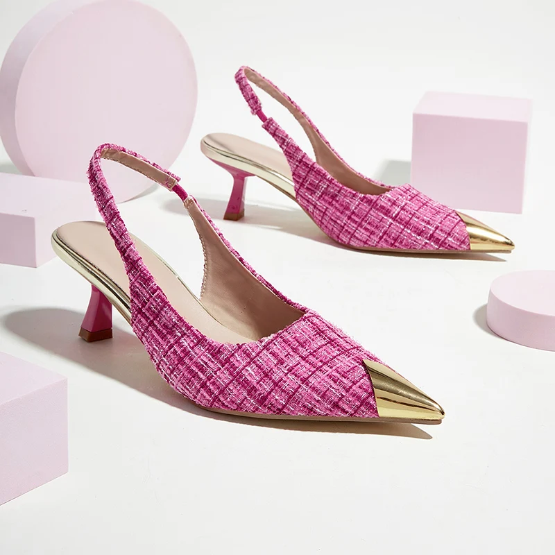 

Summer Women Sandals Linen Plain Stiletto Bohemian Handmade Ladies Casual Comfortable Metal Pointed Platform Pumps Shoes Heels