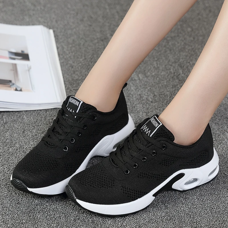 Running Shoes Women Breathable Casual Shoes Outdoor Light Weight Sports Shoes Casual Walking Platform Ladies Sneakers Black 