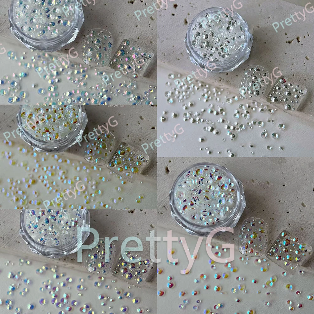 PrettyG 1 박스 믹스 다이아몬드 프리즘 스팽글 3d 버블 반원형 모양 글리터 DIY 아트 공예 네일 장식 액세서리