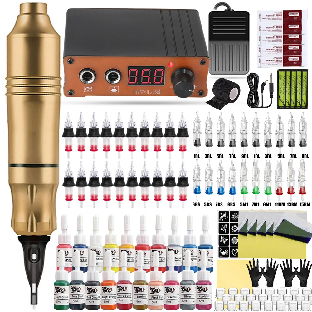 

Profession Tattoo Kit Rotary Machine Pen Power Supply Inks Cartridge Needle Permanent Makeup Set for Tattoo Beginners Supply