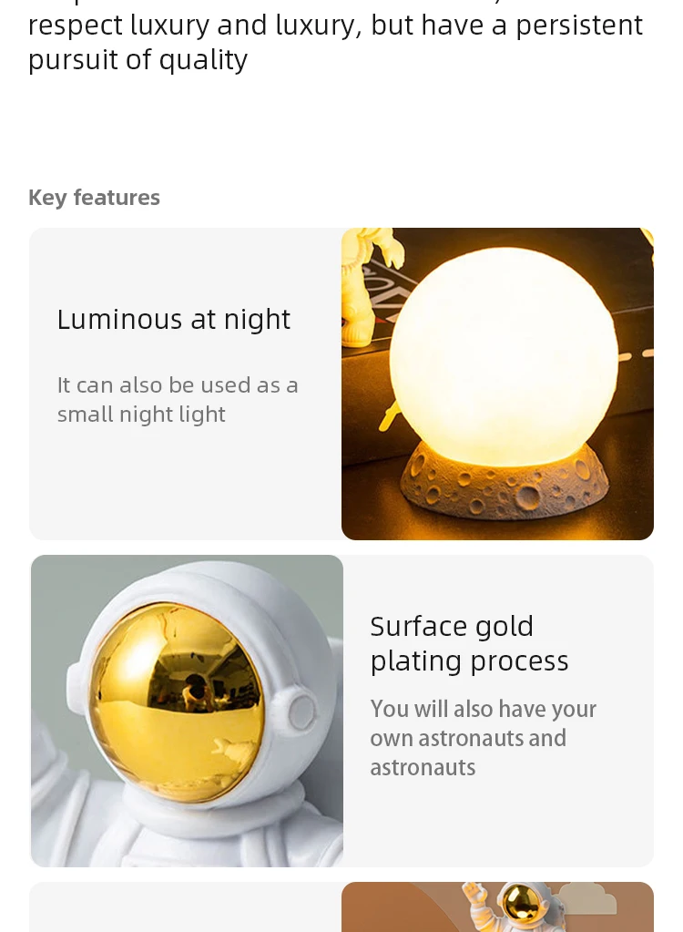Description Picture 3 of itemAstronaut Ornament Yellow Moon Ambient Light Office Wine Cooler Decorations Modern Astronaut Desktop Ornaments Modeling