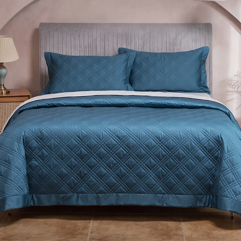 Luxury 1000TC egyptian cotton Bedspread Bedding set 3pcs Queen King size Geometric Quilted Grey Blue Coverlet and pillow shams