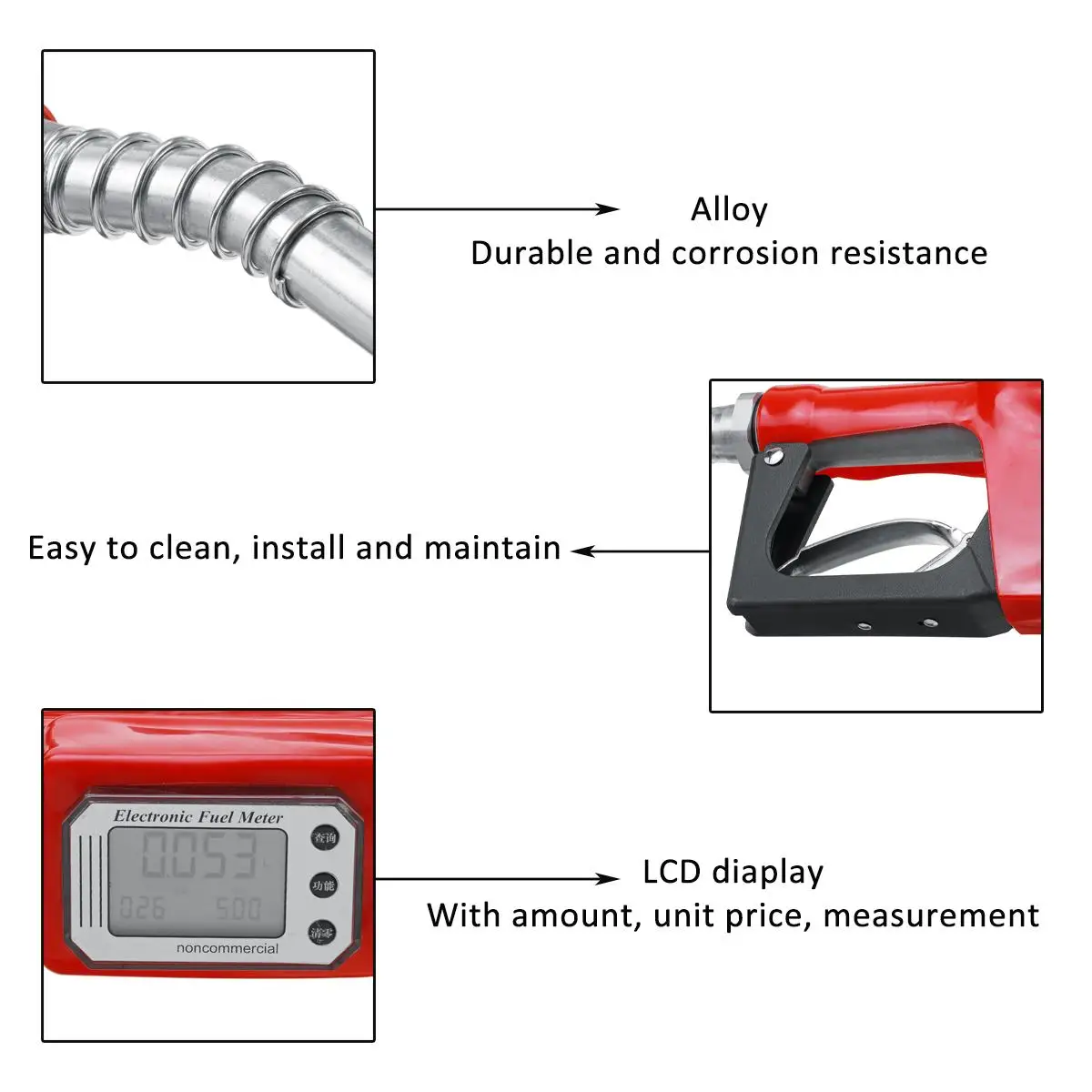 Digital Flow Meter Aluminum Alloy Fuel Gasoline Petrol Oil Delivery Gun Nozzle Dispenser LCD Diaplay 3Gears Refuel Injection Gun images - 6